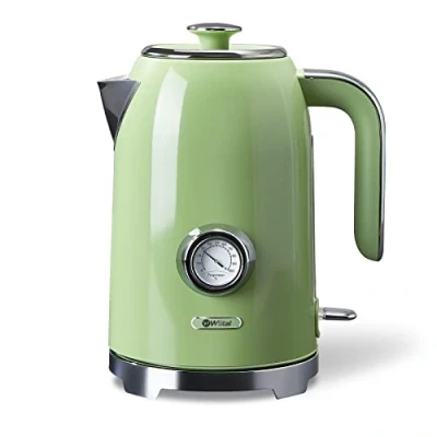 Imagen de Wiltal hervidor de agua [1,7 L, 2200 W], retro, verde, acero inoxidable, juego retro (indicador temperatura del en diseño indicador nivel exterior),