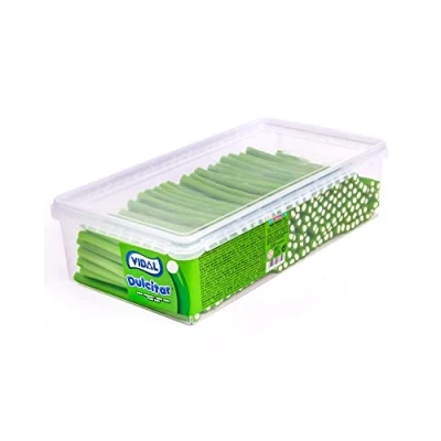 Imagen de Vidal Golosinas Dulcitar manzana. Regaliz relleno color verde y sabor Bandeja de 200 unidades.