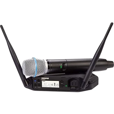 Imagen de Shure GLXD24+/B87A Sistema de Micrófono inalámbrico Digital Pro Doble Banda para Iglesia, Karaoke, vocales Duración la batería 12 Horas, Rango 100 pies Vocal Mano Beta