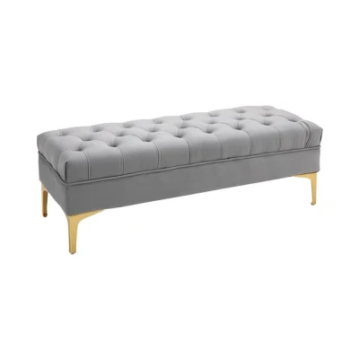 Imagen de HOMCOM Banco Pie de Cama Taburete con Asiento Acolchado y Patas Metálicas Banqueta Dormitorio para Entrada Pasillo Carga 120 kg 118x45x42 cm Gris