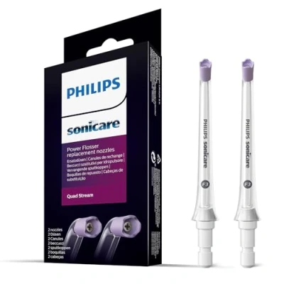 Imagen de Philips Pack de dos unidades boquillas F3 con tecnología Quad Stream para irrigador oral inalámbrico agua y aire Sonicare Power Flosser (modelo HX3062/00)