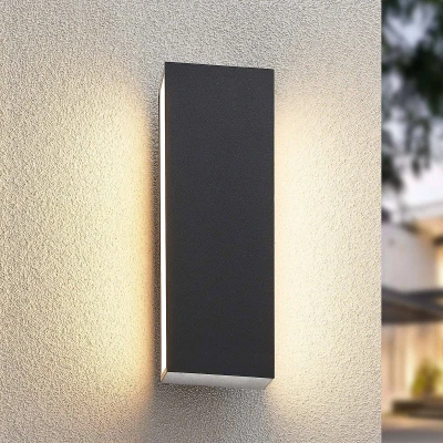Imagen de LED lámpara de pared exterior &#039;Aegisa&#039; (Moderno) en Negro hecho Aluminio (2 llamas,) Lucande lámparas para aplique, exterior, aplique