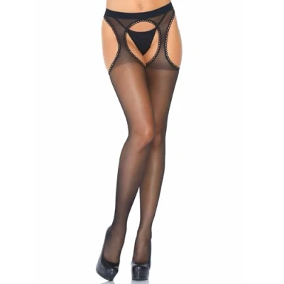 Imagen de Pantimedias LA Suspender Con Ribete Decorativo Negro Leg Avenue Lenceria Sexy