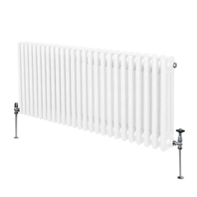 Imagen de Radiador Tradicional Horizontal de 3 Columnas 600mm x 1192mm Blanco Acero Montado en pared Kit fijación y soportes + Cepillo limpieza GRATIS Calefacción estufa calefactor