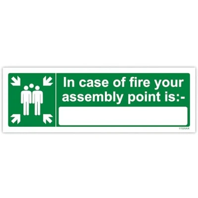 Imagen de VSafety In Case Of Fire Your Assembly Point Is: Letrero horizontal, 300 mm x 100 mm, plástico rígido de 1