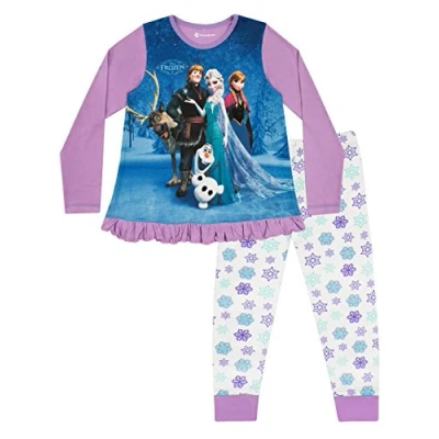 Imagen de Disney Pijama Niña Pijamas Manga Larga Frozen Anna Elsa Kristoff Olaf &amp; Sven Princesas para Ninos 7 8 Años