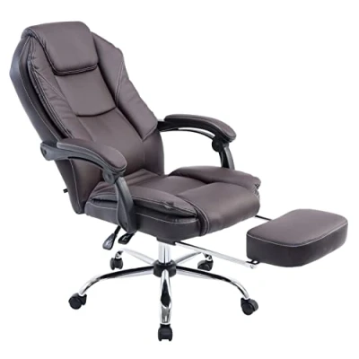Imagen de CLP Silla De Oficina Castle En Cuero PU I Ejecutiva Reposapiés Extraíble &amp; Respaldo Reclinable Escritorio Ergonómica, Color:marrón