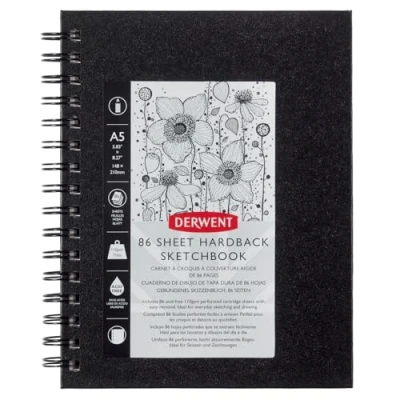 Imagen de Derwent Big Book Cuaderno de Tapa Dura para Bocetos, Tamaño A5 Dibujar y Escribir, 86 Hojas, Papel Libre Ácidos, Bloc Notas Espiral, Calidad Profesional, 2301608