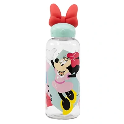 Imagen de Botella de agua reutilizable para niños y niñas plástico con diseño infantil tapón figurita 3D capacidad 560 ml Minnie Mouse