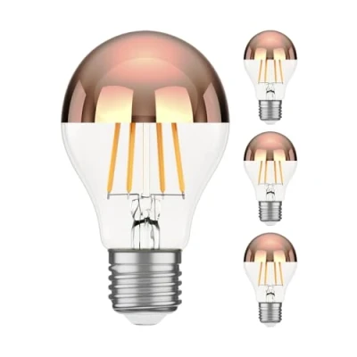 Imagen de ledscom.de 4 piezas bombilla LED E27, A60, blanco cálido (2600 K), 7,5 W, 839lm, espejo de cabeza (oro rosa)