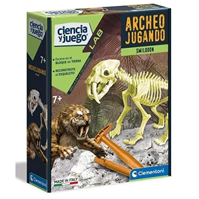 Imagen de Clementoni, Arqueojugando Smilodon fosforescente, juego científico para excavar y montar dinosaurios a partir de 7 años, juguete en español (55034)