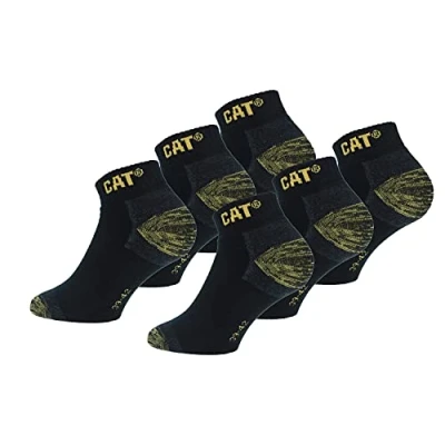 Imagen de Caterpillar 6 Pares Calcetines Hasta el Tobillo de Trabajo, Plantilla Esponja Algodón, Doble Refuerzo en la Puntera y Talón (Negro, 43 46)