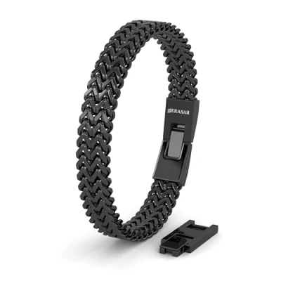 Imagen de SERASAR Pulsera Negro de Los Hombres Acero Inoxidable Joyería Trenzada Envoltura Para Regalo Cumpleaños