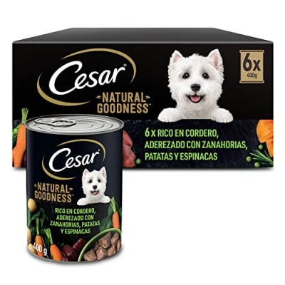 Imagen de Cesar Natural Goodness Comida Húmeda para Perros Adultos con Cordero, Zanahorias, Patatas y Espinacas (Pack de 6 Latas x 400g)