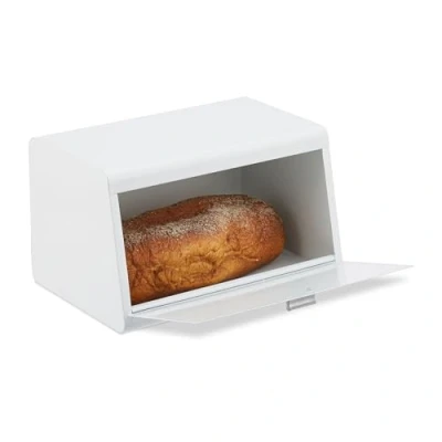 Imagen de Relaxdays Panera de Acero Inoxidable, Caja Almacenamiento Pan, 5 cm, Guardar Bollería, Metal, Blanco, Aluminio, 20,5x34,5x23,5cm