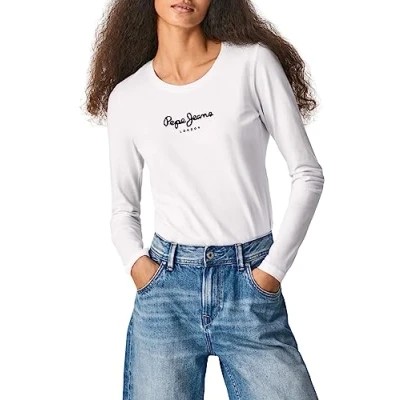 Imagen de Pepe Jeans New Virginia Camiseta para Mujer Slim Fit Manga Larga Blanco, L