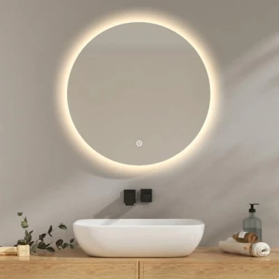 Imagen de EMKE Espejo Baño con Luz 60 cm Diámetro, LED Redondo Interruptor tactil + Regulable 3 Colores Función de Memoria, Pared Modelo B