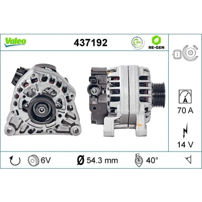 Imagen de VALEO 437192 Alternador 14V 70A CITROËN: Xsara Picasso, Berlingo / First I Furgón, II, PEUGEOT: 206 Hatchback, Partner Furgón