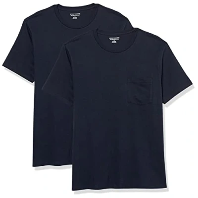 Imagen de Amazon Essentials Camiseta de manga corta con bolsillo, cuello redondo y corte ajustado Hombre, Pack 2, Azul Marino, XS