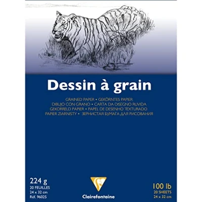 Imagen de Clairefontaine Papel de dibujo blanco granulado pegado, 224 g, 24 x 32 cm, 20 hojas