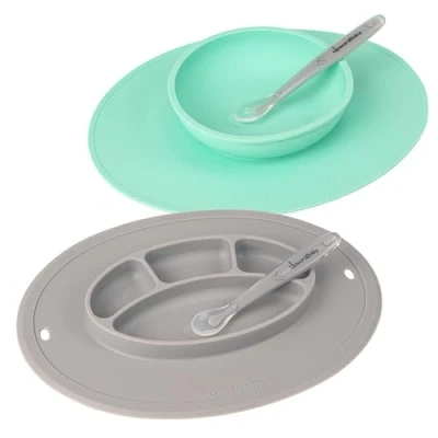 Imagen de UpwardBaby Suction Plates &amp; Bowls for Baby Toddler Essentials Silicone Plate Bowl with 2 Spoons Self Feeding 6 Months Kids Utensils Supplies BPA Free