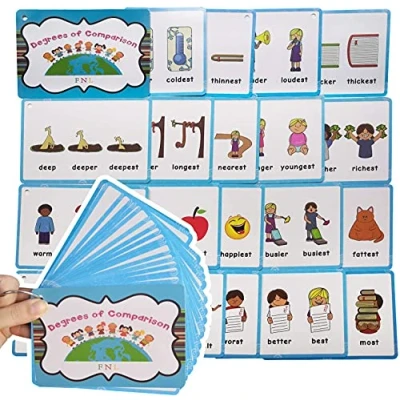 Imagen de 38 grupos de adjetivos ingleses originales, comparativos, reglas superlativas, tarjetas aprendizaje para profesores preescolar