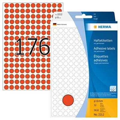 Imagen de Herma 2212 Paquete de 5632 pegatinas adhesivas redondas (8 mm), color rojo mate