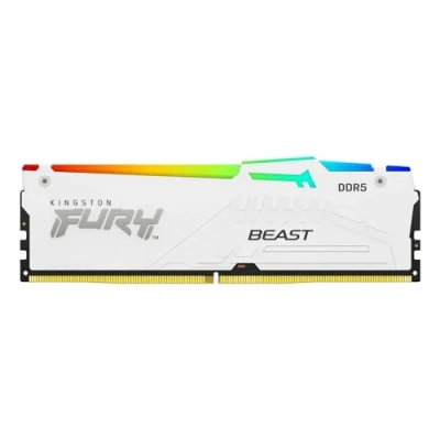 Imagen de Kingston FURY Beast Blanco RGB XMP 32GB 6000MT/s DDR5 CL40 DIMM Memoria gamer para Ordenadores de sobremesa Kit 2 KF560C40BWAK2 32