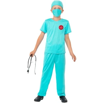 Imagen de Smiffys Disfraz de cirujano, Azul, con parte arriba, pantalón, gorro, mascarilla y estetoscopio