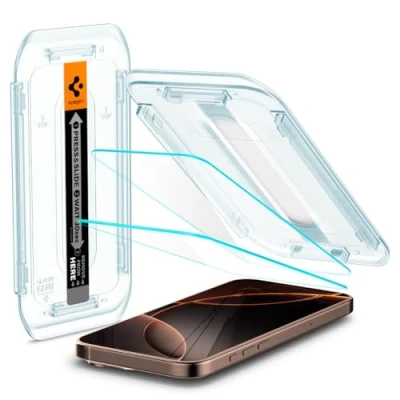 Imagen de Spigen Glas.tR EZ Fit Protector Pantalla para iPhone 16 Pro Max, 2 Unidades, Instalación Fácil, Alta Definicion, Dureza 9H