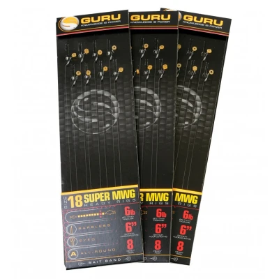 Imagen de Guru SMWG Banded Ready Rigs 6&quot; #18 (0.15mm) Banda de 2 mm (8 pzas.) Bajo línea para pez blanco