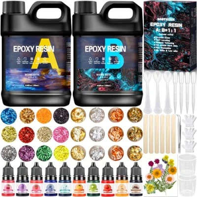 Imagen de MOYKSRR Kit Resina Epoxi Transparente, 512ml Kit, 1: 1 Relación de Fundida Cristalina, Manualidades con Lentejuelas, Pigmento, Borlas para Bricolaje Artesanía