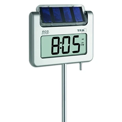 Imagen de TFA Dostmann AVENUE PLUS Termómetro digital de jardín con iluminación solar plateada, 175 x 38 1145 mm