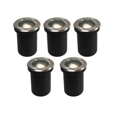 Imagen de Qazqa Set de 5 focos empotrado suelo moderno acero RVS IP65 DELUX Vidrio/Plástico/Acero inoxidable Redonda Adecuado para LED Max. x 50 Watt