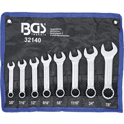 Imagen de BGS 32140 Juego de llaves combinadas extra cortas pulgadas 3/8&quot; 7/8&quot; 8 piezas