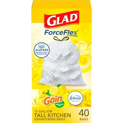 Imagen de Glad Odorshield Bolsas de basura altas con cordón para cocina, 13 galones, 40 unidades