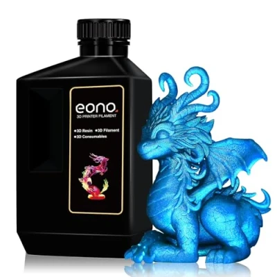 Imagen de Eono resina azul brillante metalizada para impresora 3D, 405 nm, curado UV rápido, estándar, de impresión 3D con efecto metálico mágico LCD DLP aleación metálica