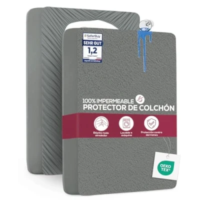 Imagen de Utopia Bedding Protector Colchón 160 x 200 30 cm Impermeable, Certificación Oeko Tex Funda Colchón, Cubre Transpirable, Elástico En Todo El Contorno Gris