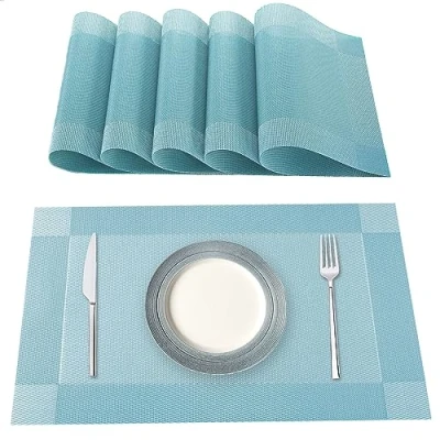 Imagen de Lumaca Manteles Individuales Lavables, Juego de 6 Salvamanteles en 70% PVC y 30% Poliéster, Antideslizantes, Resistentes al Calor, para Mesa Cocina,Azul Cielo