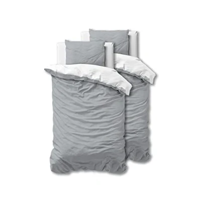 Imagen de SleepTime Ropa de Cama 100% Algodón 135cm x 200cm Gris/Blanco Fundas Nórdicas Suaves y Sin Plancha con Cremallera Juegos Camas Bicolor 2 Funda Almohada 80cm