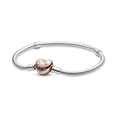 Imagen de Pandora Icons Pulsera de plata con cierre en forma corazón chapada oro rosa 14 quilates, 23