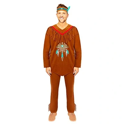 Imagen de amscan 9907081 Disfraz de nativo americano para hombre, estándar, color marrón, Talla única (9907081)