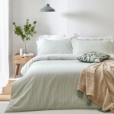 Imagen de The Linen Yard Hebden Juego de Funda nórdica para Cama Matrimonio Grande, algodón, eucalipto, Verde, HEBDEN/D04/EUC