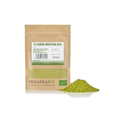 Imagen de FRISAFRAN Té matcha Ecológico 30g en polvo Orgánico 100% Natural Verde bio Grado Ceremonial De Japón Te Vegan Detox Batidos Bebidas Multivitamínico