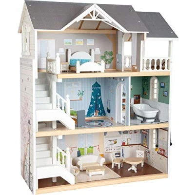 Imagen de Small Foot 11802 Casa de muñecas Villa la Ciudad, Tres Pisos, Frente Abierto y Muchos Muebles, a Partir 3 años. Toys (11802)