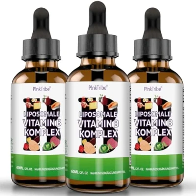 Imagen de Vitamina B Complex Liposomal Complejo de Vitaminas en Forma Líquida Alta Dosis con las 8 B, Sin Aditivos, 60 ml (Paquete 3)