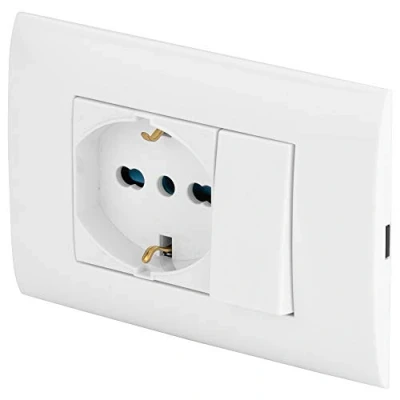 Imagen de POLY POOL PP6095X Placa Evolution Caja 3 módulos con fruta desviador eléctrico y toma Pluristandard Kit empotrable soporte tornillos de montaje
