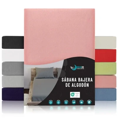 Imagen de Dreamzie Sabanas 200x200 Ajustable Algodon Oeko Tex Certificado Rosa Sábanas Bajeras 200 x 100% Jersey