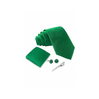 Imagen de Massi Morino Corbatas de hombre Verde Esmeralda y pañuelos con gemelos, clip corbata set Accesorio traje modernas para boda