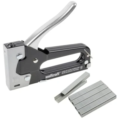 Imagen de wolfcraft Juego de grapadora manual tacocraft 6, 1001 piezas I 7090000 Para numerosos trabajos en el hogar y bricolaje